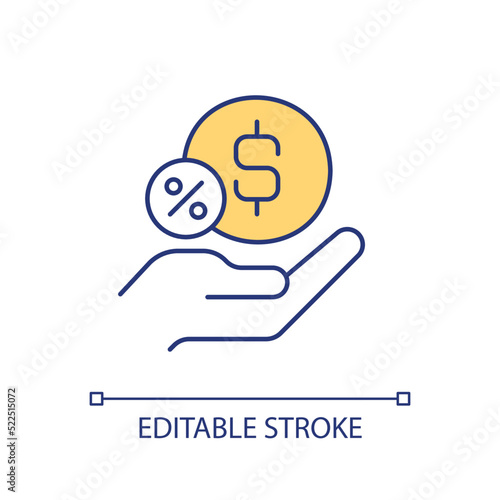Savings and profit percentage RGB color icon. Financial assets. Wealth growing. Bank account. Isolated vector illustration. Simple filled line drawing. Editable stroke. Arial font used