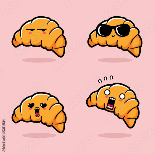 vector illustration of cute croissant emoji