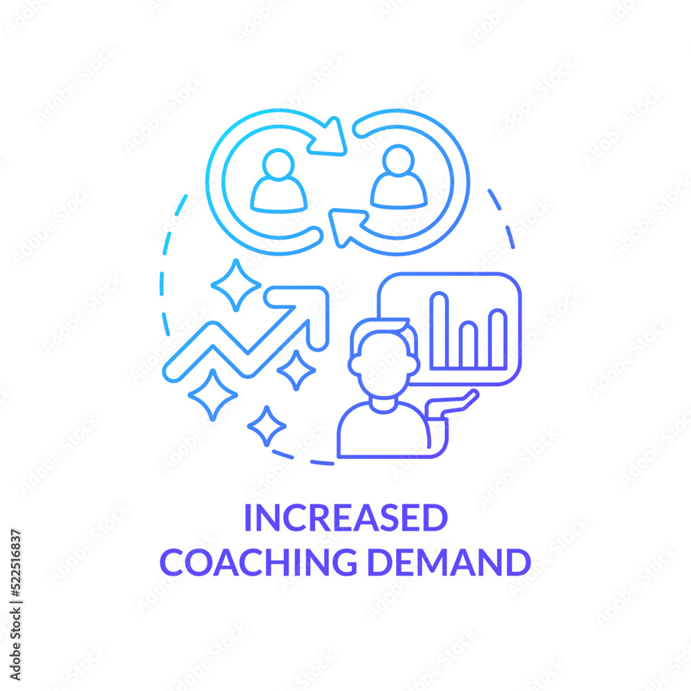 Increased coaching demand blue gradient concept icon. Business coaching trend abstract idea thin line illustration. Performance improvement. Isolated outline drawing. Myriad Pro-Bold font used Increased coaching demand blue gradient concept icon. Business coaching trend abstract idea thin line illustration. Performance improvement. Isolated outline drawing. Myriad Pro-Bold font used