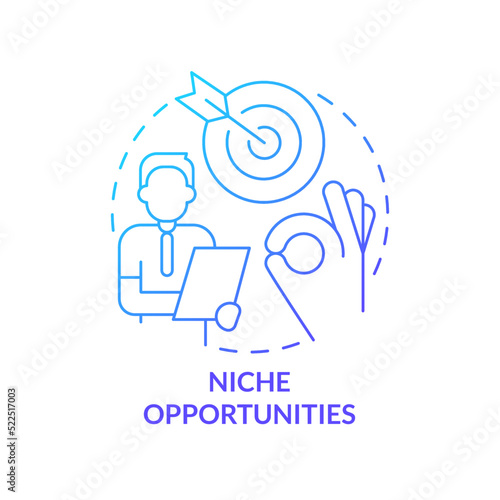 Niche opportunities blue gradient concept icon. Executive coaching trend abstract idea thin line illustration. Goals setting for future. Isolated outline drawing. Myriad Pro-Bold font used