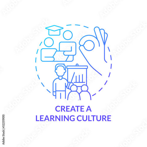 Create learning culture blue gradient concept icon. Business coaching certification abstract idea thin line illustration. Mentor, mentee. Isolated outline drawing. Myriad Pro-Bold font used