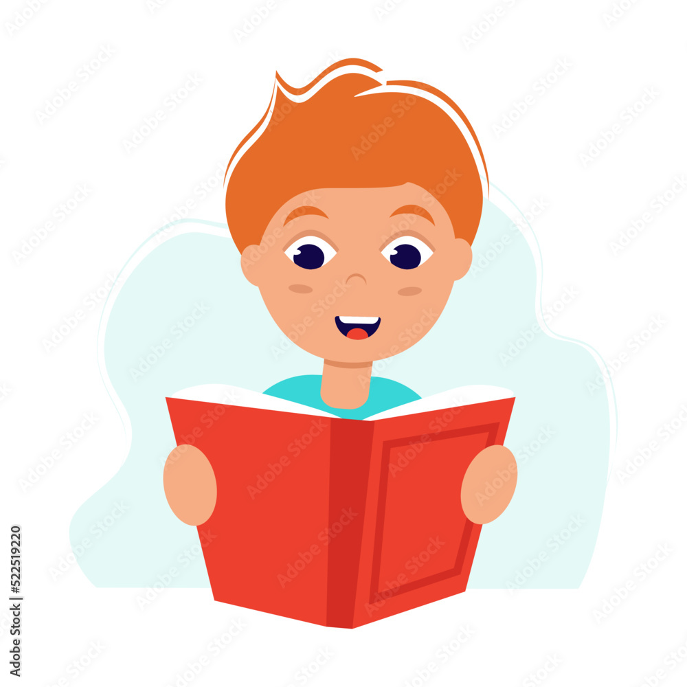 Boy reading book. Back to school. Love reading concept. Template for banner, postcard, card, invitation. Vector Illustration in flat style. Boy reading book. Back to school. Love reading concept. Template for banner, postcard, card, invitation. Vector Illustration in flat style.