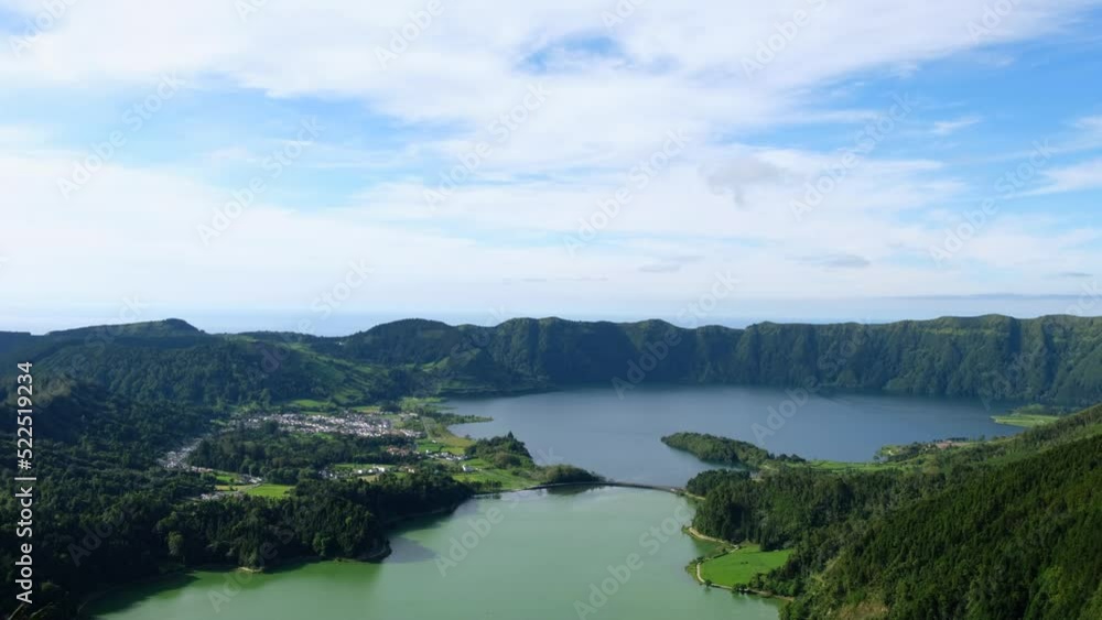 Landscape view of the Twin Lakes (Lagoa das Sete Cidades) from thte viewpoint of Kings View (Vista do Rei) in the Island of São Miguel in the Azores Landscape view of the Twin Lakes (Lagoa das Sete Cidades) from thte viewpoint of Kings View (Vista do Rei) in the Island of São Miguel in the Azores