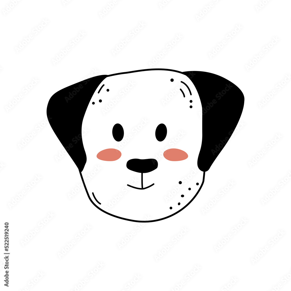 Hand drawn cute dog face doodle style, vector illustration isolated on ...