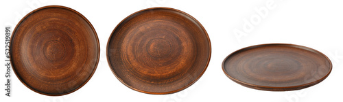 Clay plate in different angles isolated on a white background