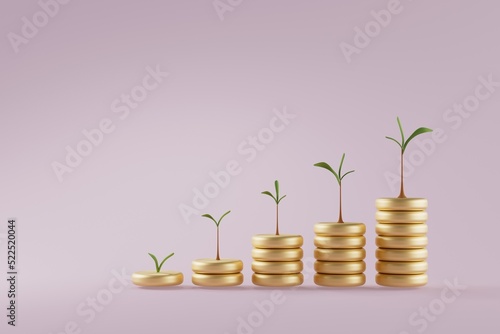 saving Investment, trade, save and make a profit with interest, Growing Money, Plant On Coins, Finance And Investment Concept, trading, trader, investor, invest.3D illustration.