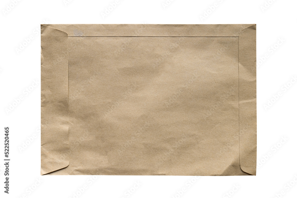 Open brown paper envelope on transparent background - PNG format.