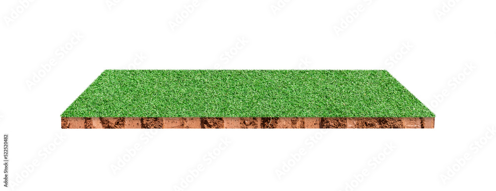 Soil cubic cross section with green grass field on transparent ...