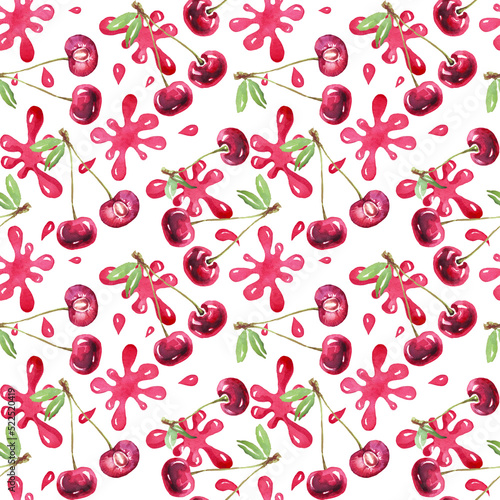 Wallpaper Mural Cherry pattern. Watercolor illustration Torontodigital.ca
