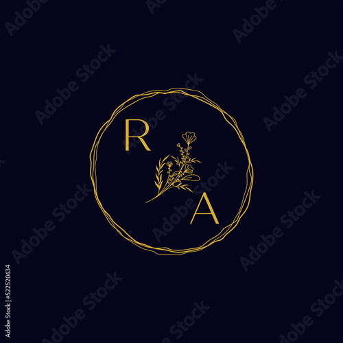 RA beauty circle wedding monogram logo which is good for digital branding or print