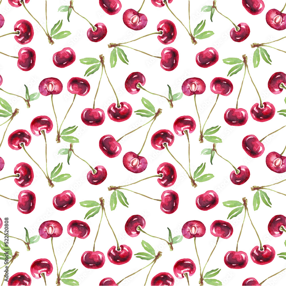 Cherry pattern. Watercolor illustration Cherry pattern. Watercolor illustration