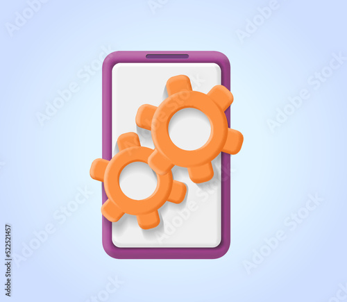 Settings on smartphone screen. Phone service, update software icon, smartphone settings or system installation