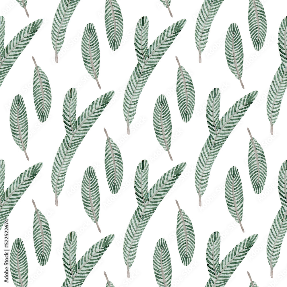 Fototapeta Watercolor seamless pattern with fir branch. Aquarelle drawing.