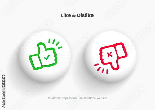 Checkmark, confirm, approve, appreciate, like symbol. Decline, reject, deny, dislike label badge flag button for mobile app, website, UI UX, promotion. High quality vector illustration EPS10