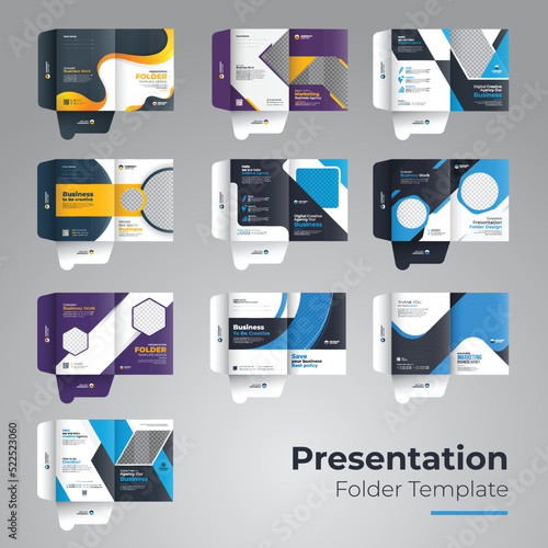 Bundle of Business Presentation Folder Template For Corporate Office, Folder design, cover for catalog, brochures,
