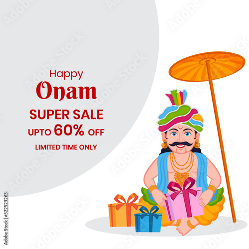 Happy Onam festival supper sale banner, poster or web header design.