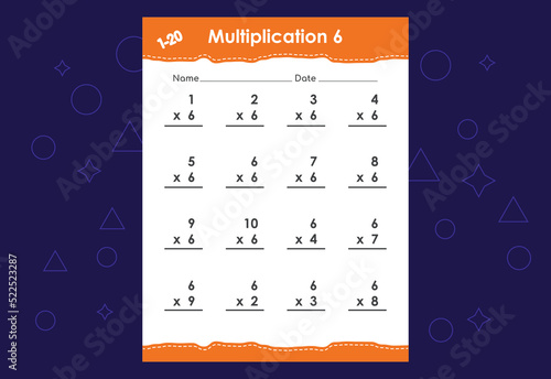 Basic math multiplication for kids. An educational worksheet for kids. Vector design