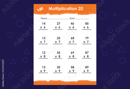 Basic math multiplication for kids. An educational worksheet for kids. Vector design