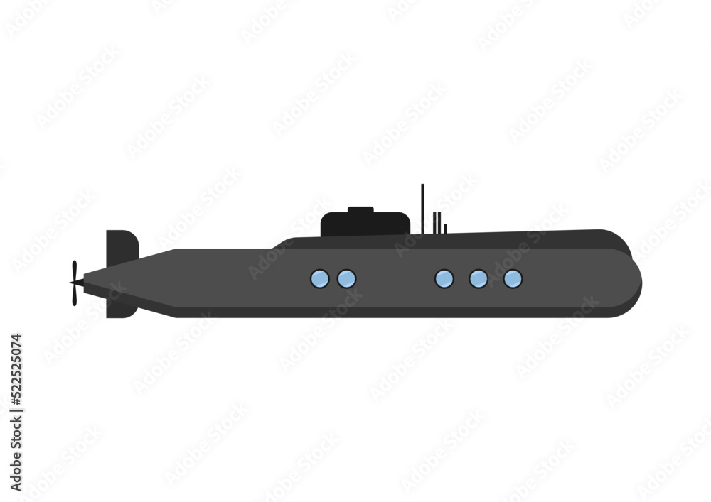 military submarine flat design vector illustration