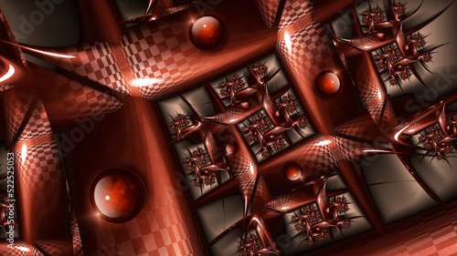 Abstract spiral tunnel in red with a pattern