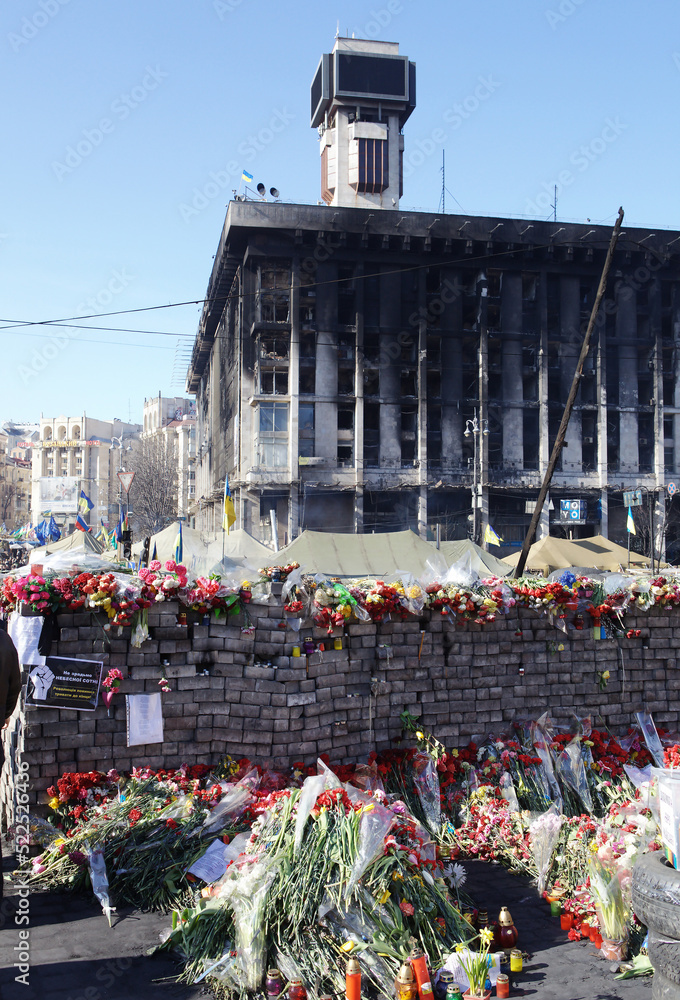 Burnt house of trade unions in Kyiv