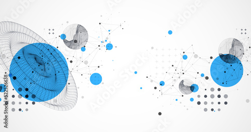 Template for science and technology presentation. Wireframe waves. Plexus style background.