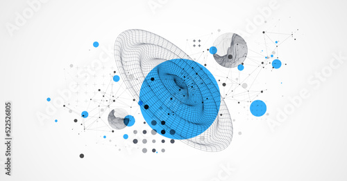Template for science and technology presentation. Wireframe waves. Plexus style background.