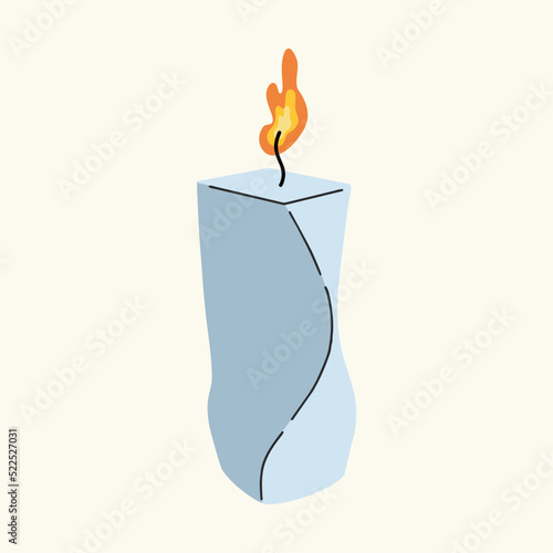 Burning wax or paraffin scented candles for aromatherapy isolated on a light background. Cute decoration for home, festive decorative design element. Flat cartoon colorful vector illustration.