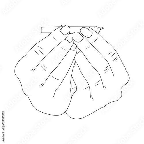 Rolling Cannabis Cigarette Illustration Black White Isolated