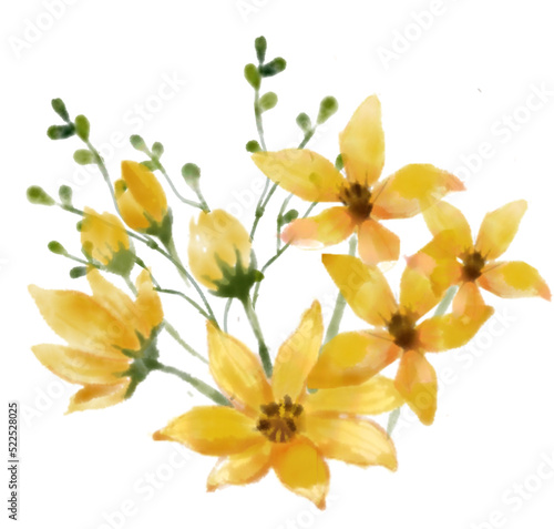 yellow floral hand-painted watercolor for textile  card  wrapping paper  wallpaper. 