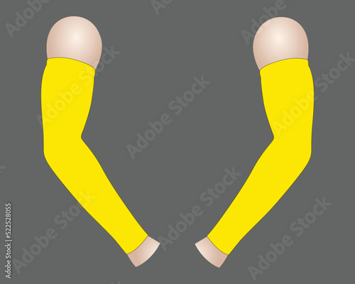 Blank Yellow UV-Protection Arm Sleeve Template On Gray Background, Vector File.
