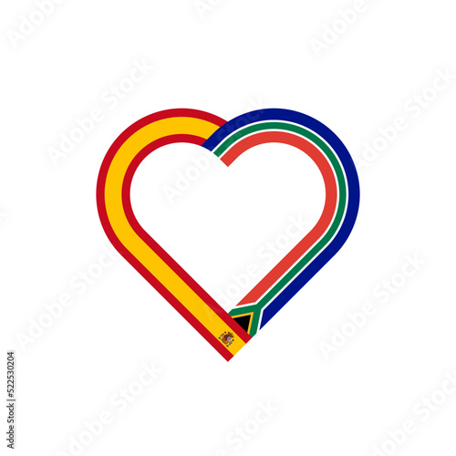 unity concept. heart ribbon icon of spain and south africa flags. vector illustration isolated on white background
