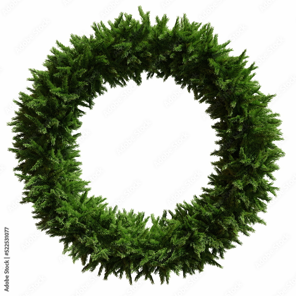 beautiful christmas wreath made of coniferous twigs green 3d illustration - obrazy, fototapety, plakaty 