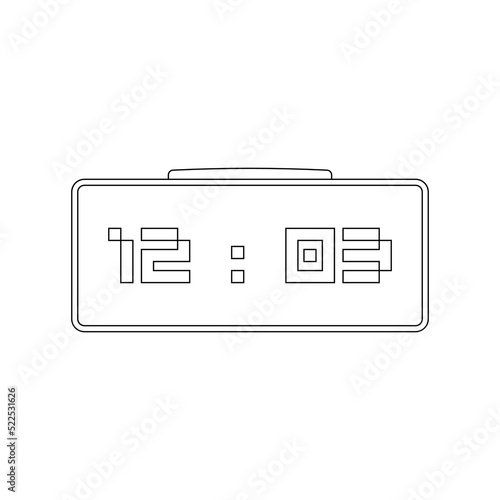 Digital Alarm Clock Outline Icon Illustration on White Background