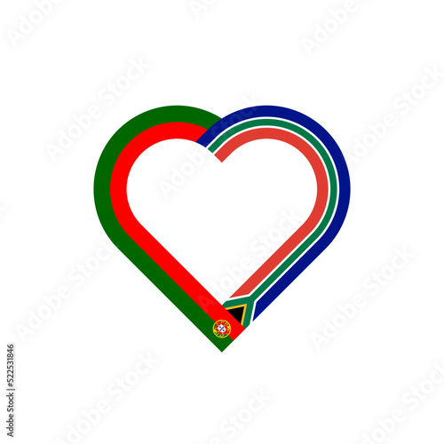 unity concept. heart ribbon icon of portugal and south africa flags. vector illustration isolated on white background