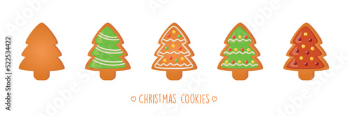 christmas cookies gingerbread set with different icing and sugar decoration tree