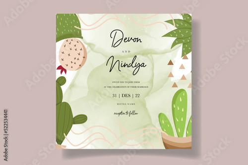 Beautiful cute cartoon cactus invitation card