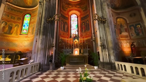 Frescoed interior of Piacenza Cathedral, Italy photo