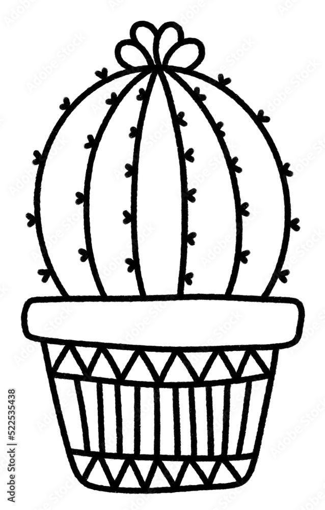 hand drawn cactus plants in pot cute line art. hand drawn cactus plants in pot cute line art.