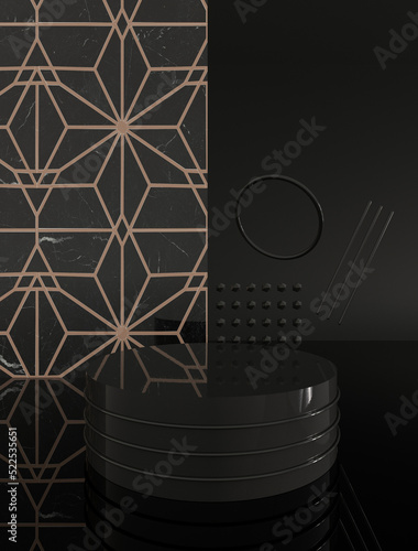 Fotografija Black metalic podium for product display abstract 3d render visualization
