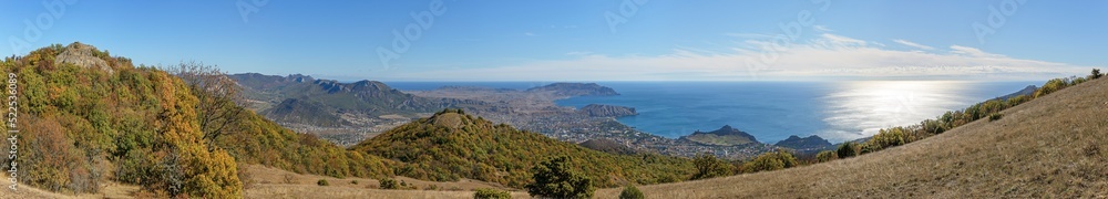 Panorama of Sudak valley from Perchem Mountain, Crimea, Russia. Panorama of Sudak valley from Perchem Mountain, Crimea, Russia.