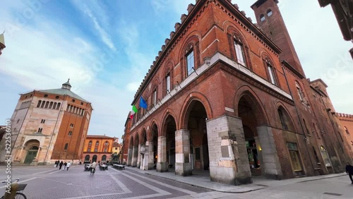 Historic Piazza del Comune panorama, Cremona, Italy