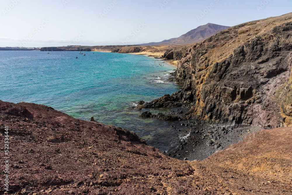 Rocky ocean coast of Lanzarote island, Canary Islands, Spain.