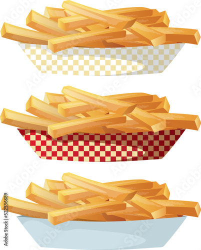 French fries in a variety of fast food disposable boxes