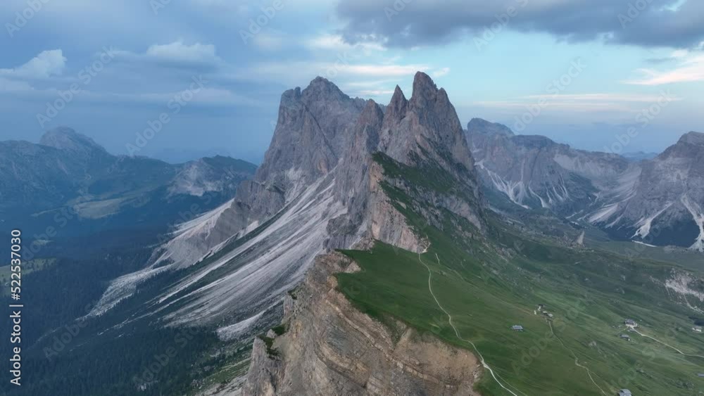 Seceda Ridge View Point View from above, stunning aerial view of the mountain range of Seceda ...
