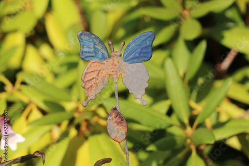 Zardzewiała ozdoba ogrodowa w kształcie motyla