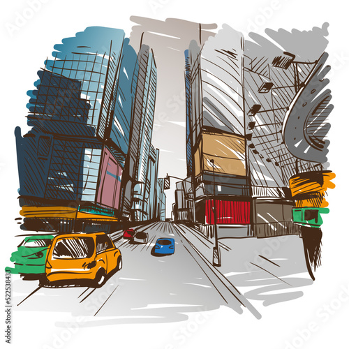 Hand drawn city sketch, vector illustration