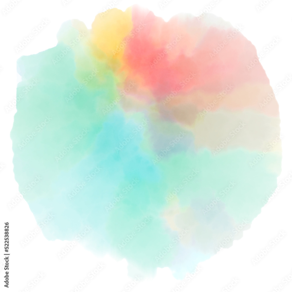 Colorful circle watercolor paint splatter stain on white background for banner, label concept