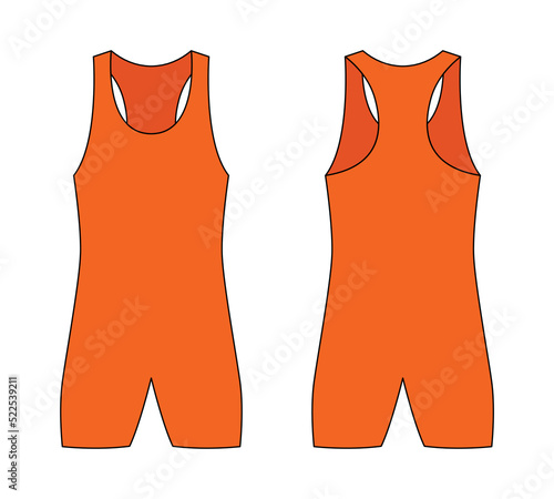 Orange Wrestling Singlet Template on White Background. Front and Back Views, Vector File.