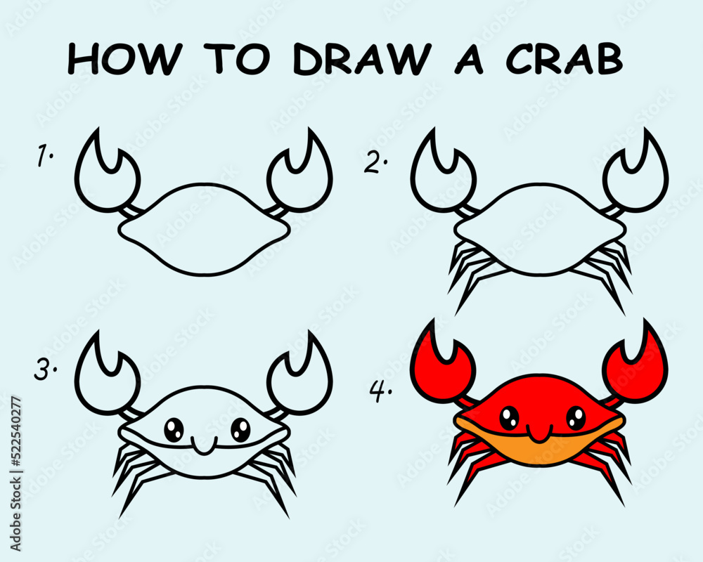 Step By Step To Draw A Crab Drawing Tutorial A Crab Drawing Lesson Step By Step To Draw A Crab Drawing Tutorial A Crab Drawing Lesson